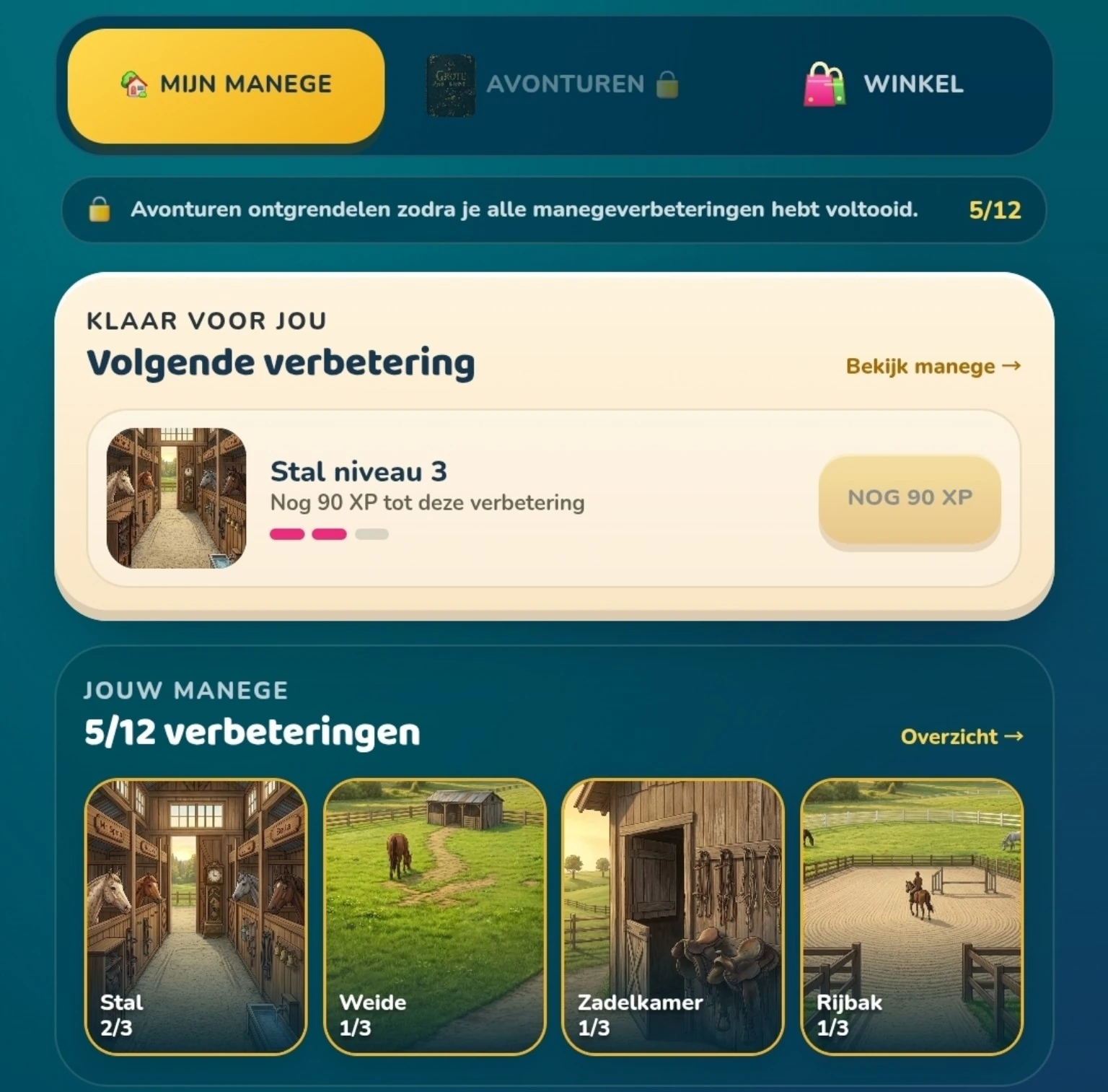 In Galop manege en avonturenboek in de app
