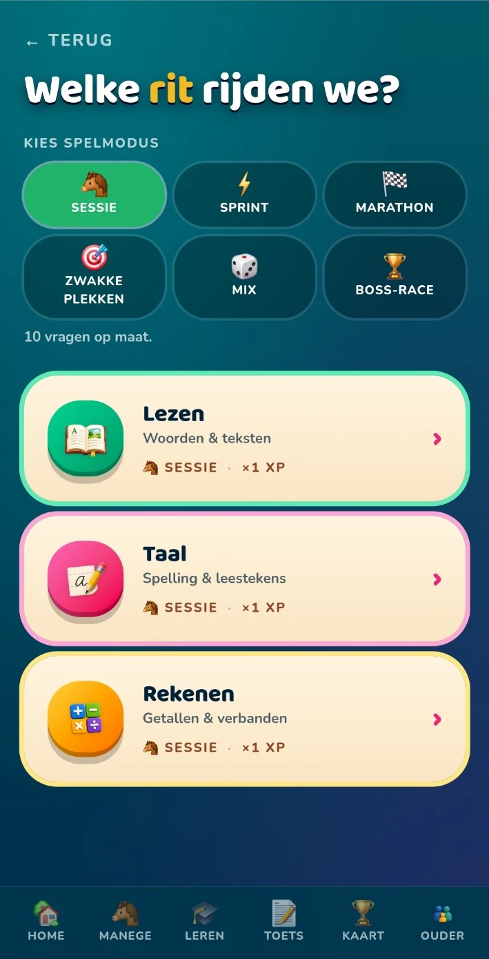 In Galop scherm met zes verschillende spelmodi