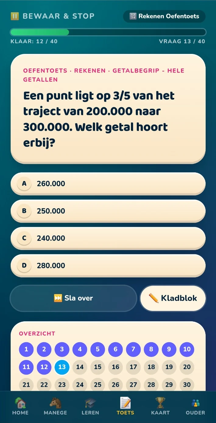 Voorbeeld van een rekenen oefentoetsvraag in In Galop