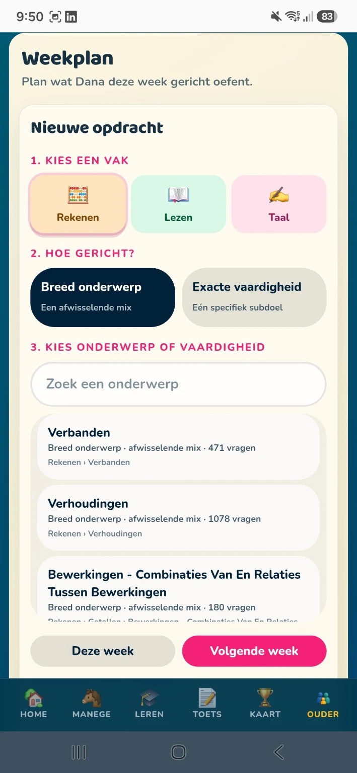 Ouder maakt een gericht weekplan in In Galop